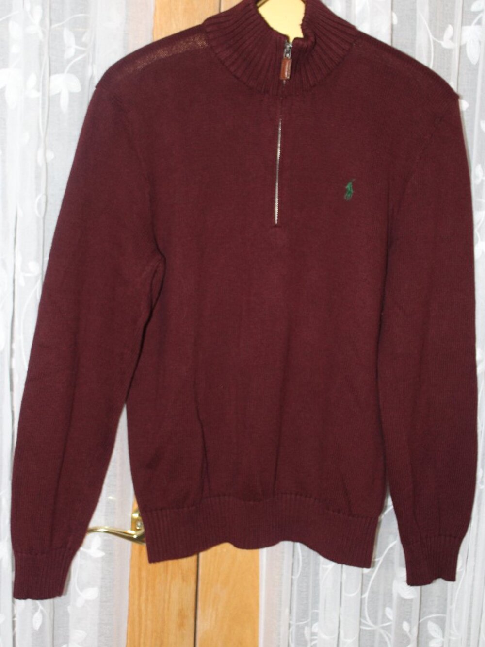 Polo Ralph Lauren Men Pullover Sweater 1/4 Zip Cotton Casual L Burgundy